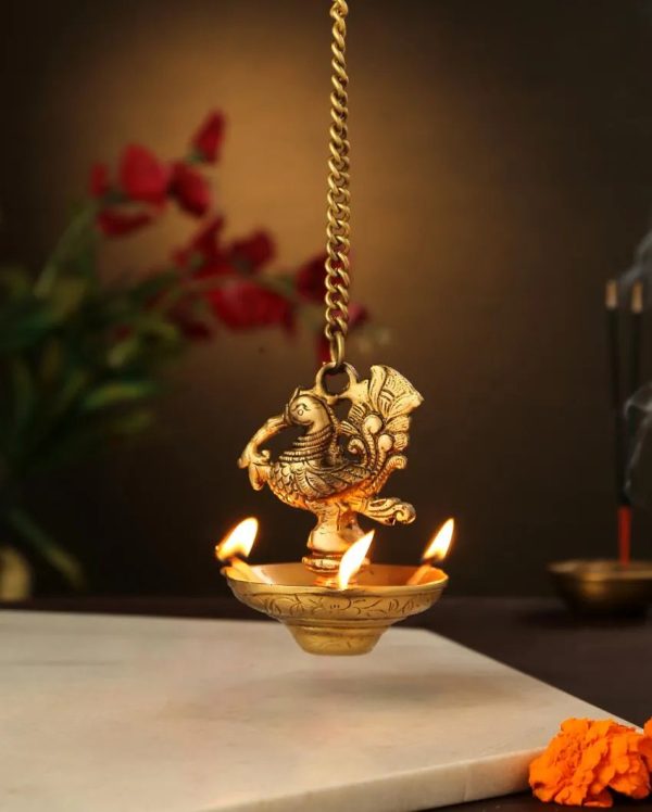 Three Side Lamp Bird Brass Hanging Diya on Sale