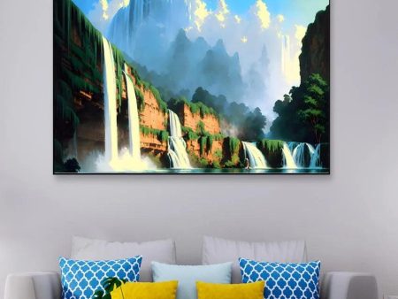 Tropical Waterfall Forest Jungle Canvas Wall Painting Supply