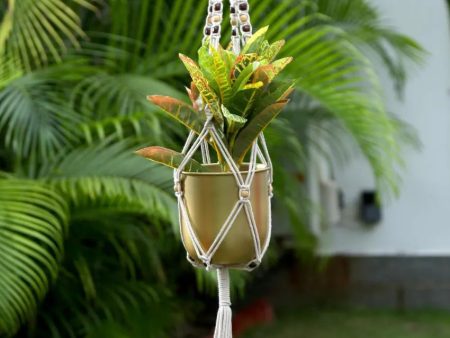 Handcrafted Macramé Hanging Planter Holder with Wooden Beads | Single Sale