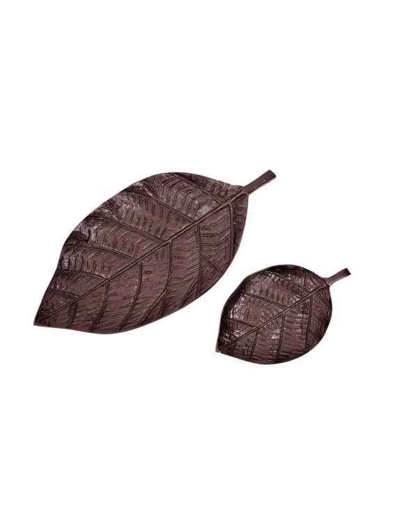 Leaf Shaped Aluminum Platters | Set Of 2 | 12.5 x 6 inches For Cheap