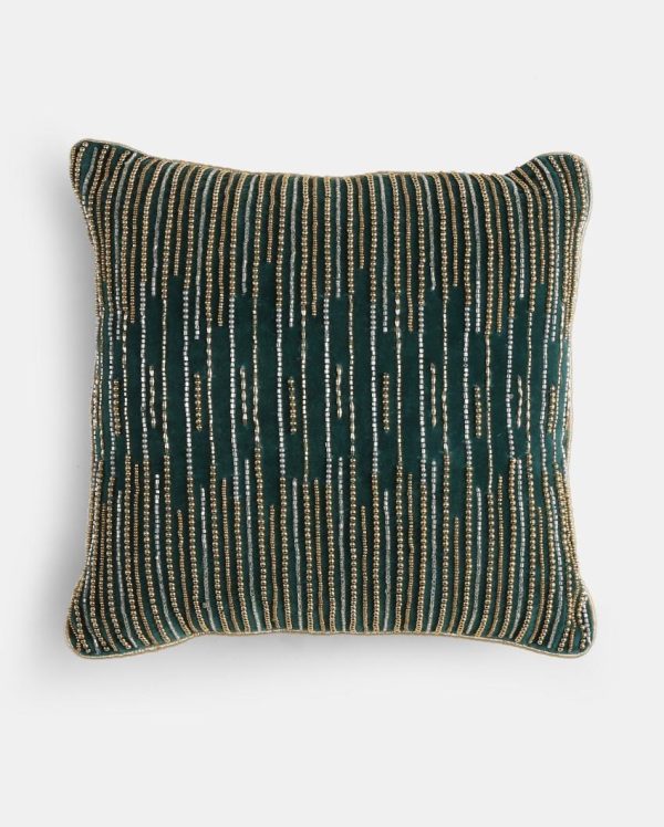 Teal Green Beaded Cushion Cover | 16 x 16 inches For Cheap