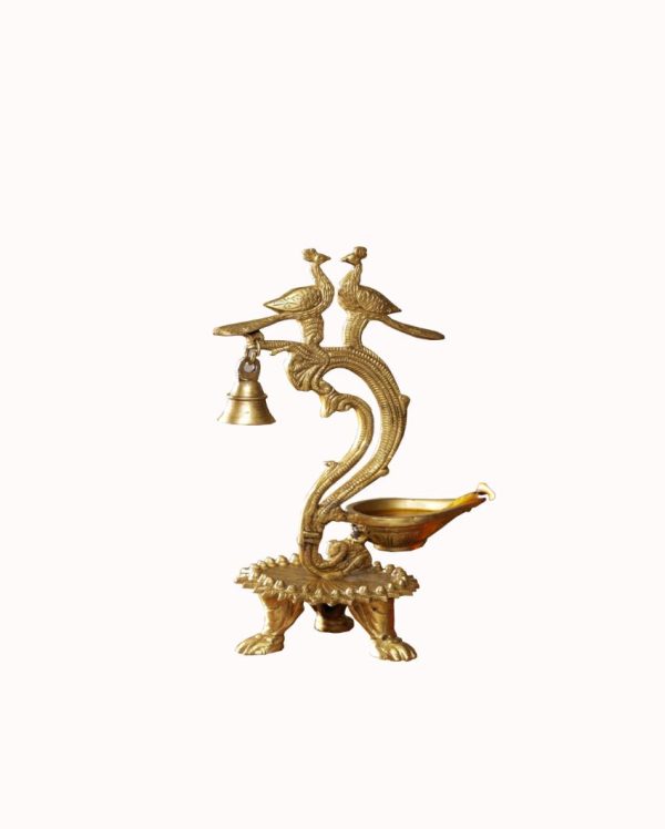 Two Peacock Bell Brass Lamp Diya | 4 x 7 x 11 inches Online now