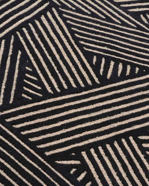 Geometric Black Hand Tufted Wool Carpet Hot on Sale