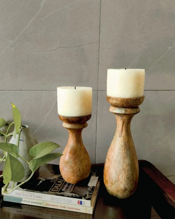 RaDiyant Twins Mango Wood Candle Stands With Candles Online Hot Sale