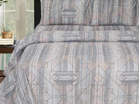 Alessendra Geometric Design Cotton Fitted Double Bedsheet with 2 Pillow Covers | Double Fitted Size | 72 x 78 Inches Cheap