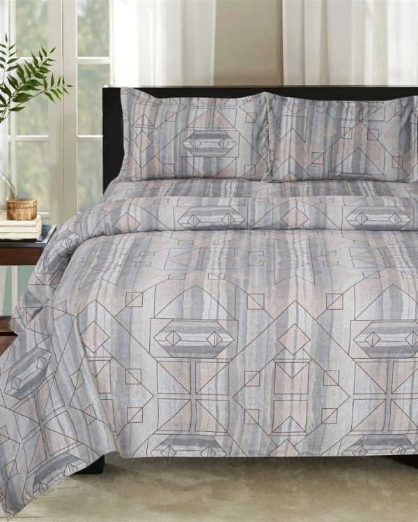 Alessendra Geometric Design Cotton Fitted Double Bedsheet with 2 Pillow Covers | Double Fitted Size | 72 x 78 Inches Cheap