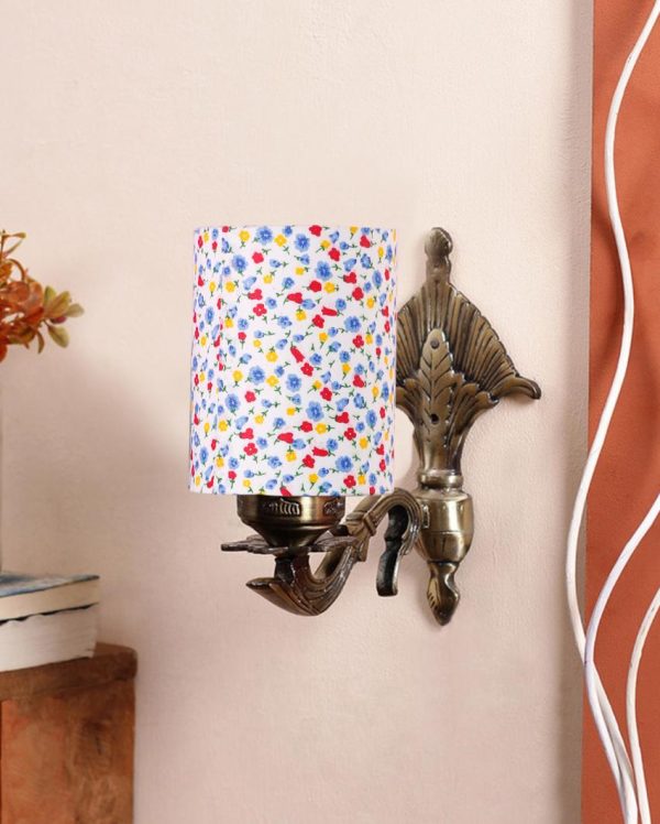 Creative Antique Gold Cotton Conical Printed Shade Wall Lamp For Discount