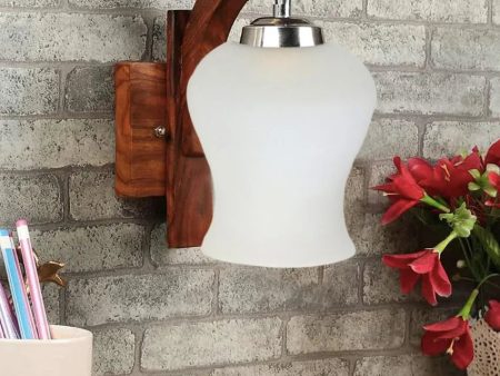 Elegance Milky Glass Wooden Wall Lamp on Sale