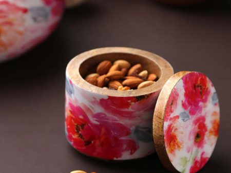 Flower Design Enamelled Wooden Jar For Sale