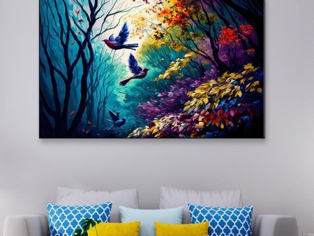 Digital Art Print Forest with Birds Canvas Wall Painting For Discount