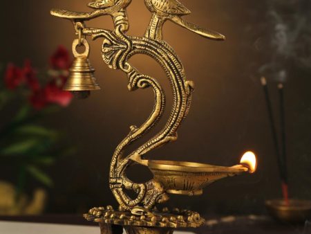 Two Peacock Bell Brass Lamp Diya | 4 x 7 x 11 inches Online now