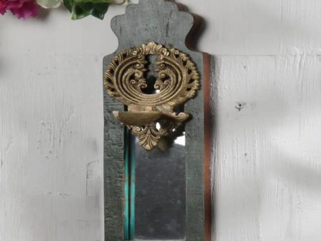 Distress Finish Mirror With Brass Bell Diya Fashion