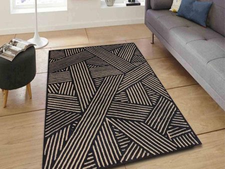 Geometric Black Hand Tufted Wool Carpet Hot on Sale