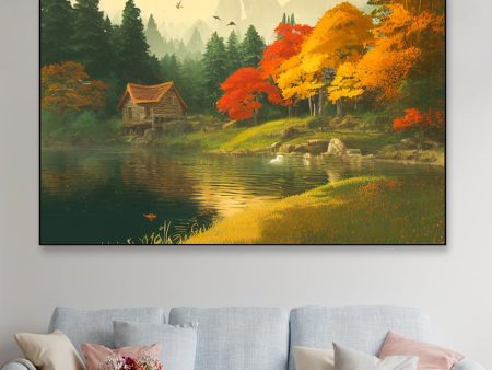 Cabin Near River Endwood Painting Canvas Wall Painting Cheap