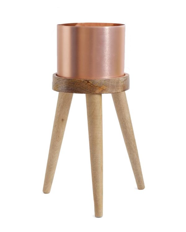 Copper Look On Three Leg Stool Metal Planter | Plant Not Included For Sale