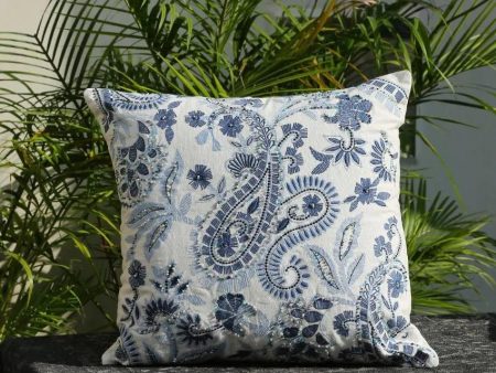 Blue Premium Embroidered & Embellished Cushion Cover | 18 x 18 inches For Sale