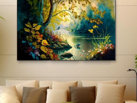 Vintage Forest Lake Plants Canvas Wall Painting For Cheap