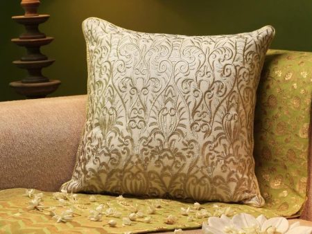 Zari Embroidery Ivory Cushion Cover | 18 x 18 inches Online Hot Sale