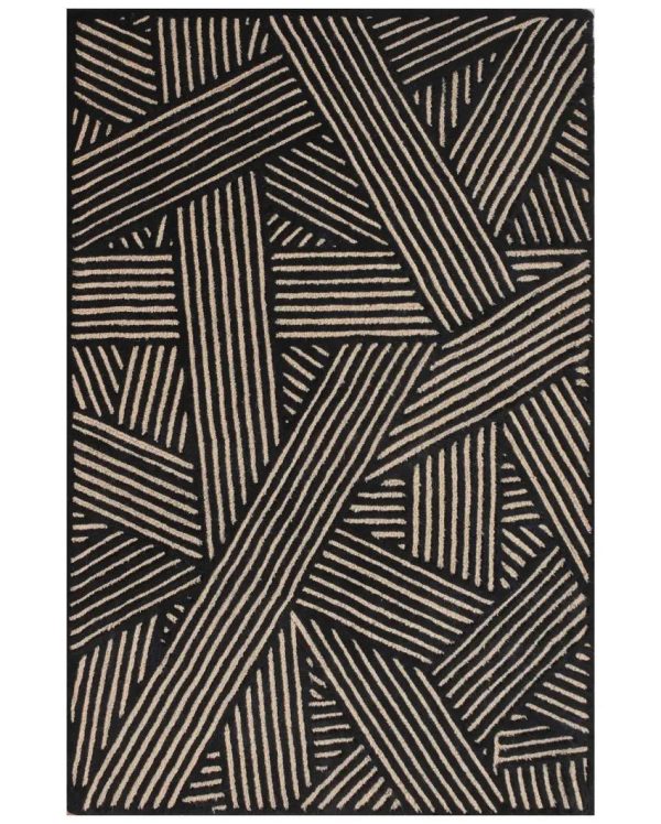 Geometric Black Hand Tufted Wool Carpet Hot on Sale