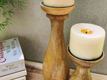 RaDiyant Twins Mango Wood Candle Stands With Candles Online Hot Sale