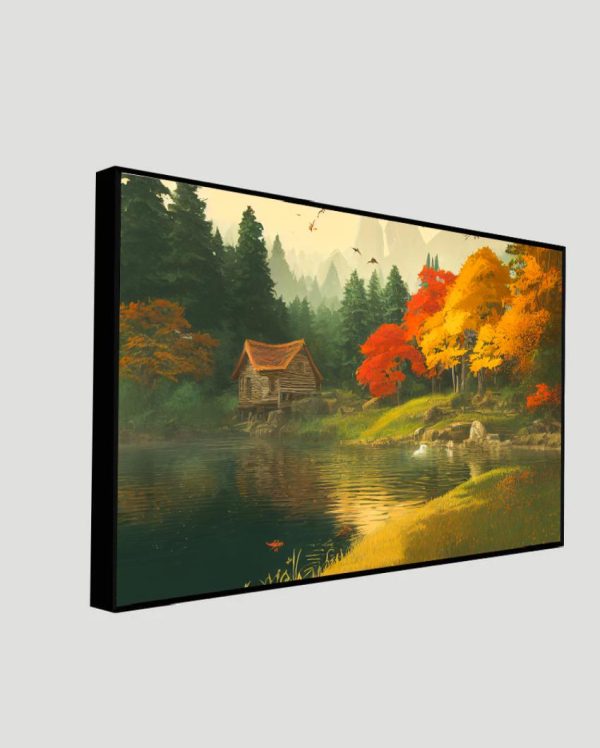 Cabin Near River Endwood Painting Canvas Wall Painting Cheap