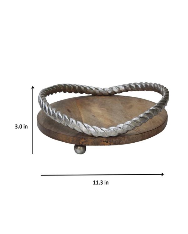 Metal Round Rope Wooden Tray | 11 inches Sale