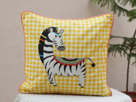 Zebra Design Embroidered Cushion Cover | 16 x 16 inches Discount