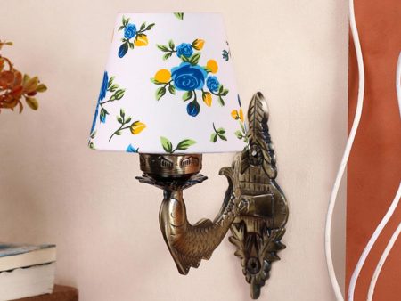 Dazzling Antique Gold Cotton Conical Printed Shade Wall Lamp Hot on Sale