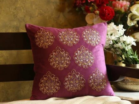 Violet Flower Design Embellished Velvet Cushion Cover  | 18 x 18 inches Sale