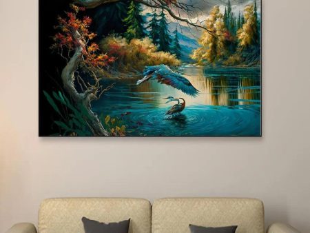 Vintage Forest with Lake Canvas Wall Painting Online Sale