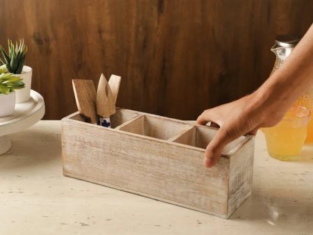 White Wooden Cutlery Caddy Online now