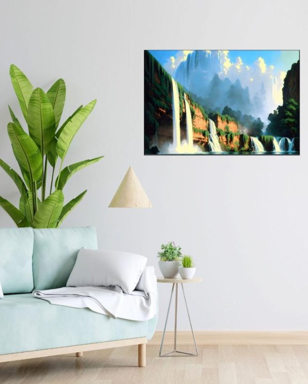 Tropical Waterfall Forest Jungle Canvas Wall Painting Supply