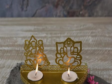 Lakshmi Ganesh Iron Tealight Candle Holder | 7 x 3 inches For Sale