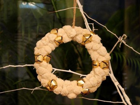 Ivory Pompom Wreath with Bells Supply