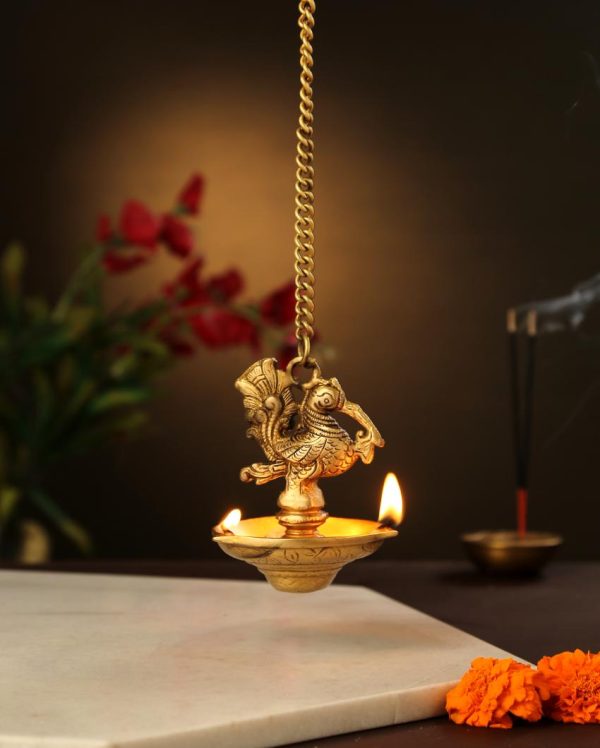 Three Side Lamp Bird Brass Hanging Diya on Sale