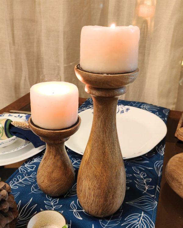 RaDiyant Twins Mango Wood Candle Stands With Candles Online Hot Sale