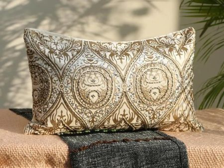 Print & Beads Velvet Cushion Cover | 14 x 20 inches For Discount