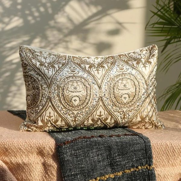 Print & Beads Velvet Cushion Cover | 14 x 20 inches For Discount