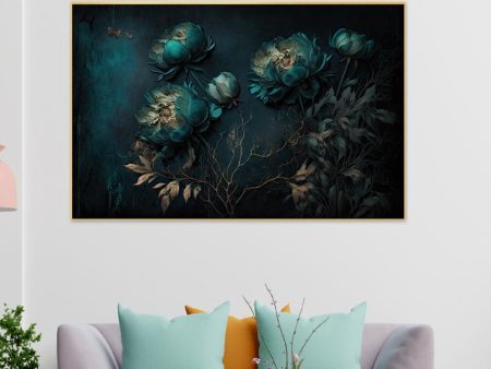 Teal Color Flowers Canvas Wall Painting Online now