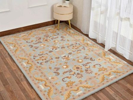 Traditional Bold Blue Hand Tufted Wool Carpet For Sale