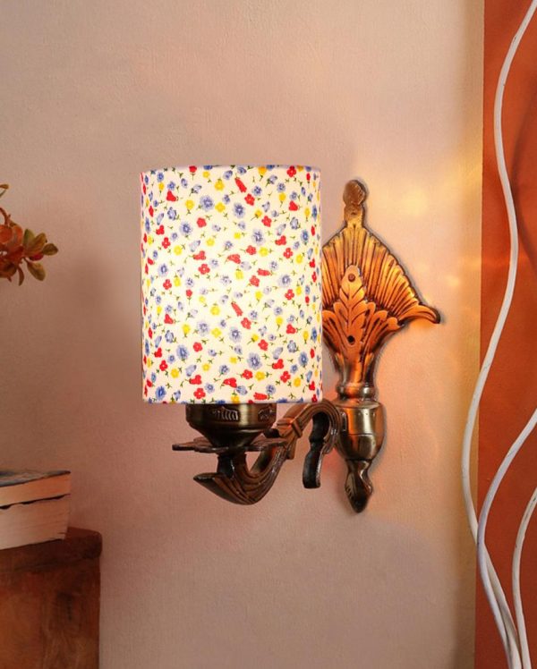 Creative Antique Gold Cotton Conical Printed Shade Wall Lamp For Discount