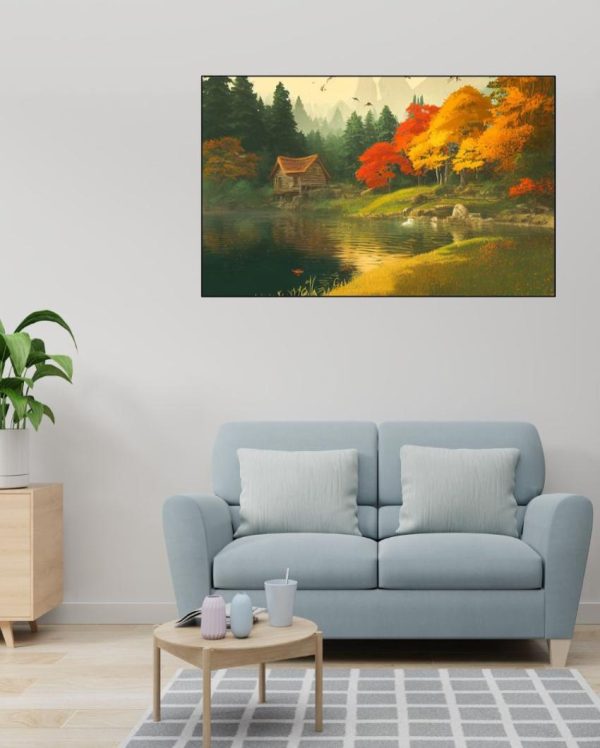 Cabin Near River Endwood Painting Canvas Wall Painting Cheap