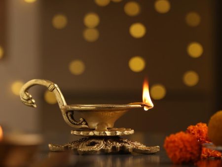 Handle & Intricate Base Brass Diya Cheap