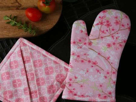 Flower Pattern Pot Holder Glove Apron & Kitchen Napkins Set Online Hot Sale