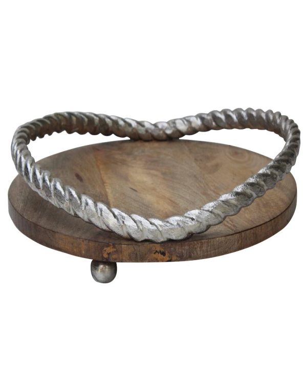 Metal Round Rope Wooden Tray | 11 inches Sale