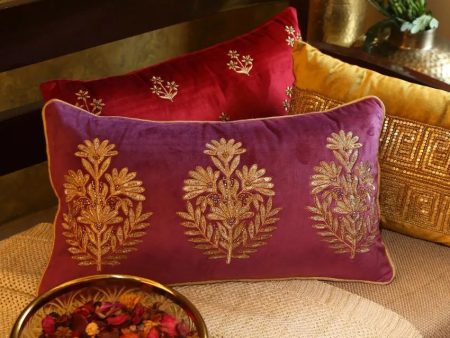 Mogul Flower Design Violet Embellished Velvet Cushion Cover | 12 x 20 inches Supply