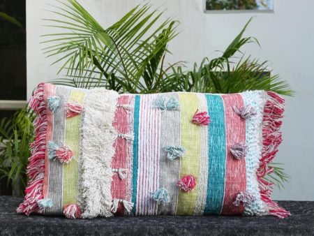 Multicolor Hand Tufted Cotton Cushion Cover | 20 x 30 inches For Sale