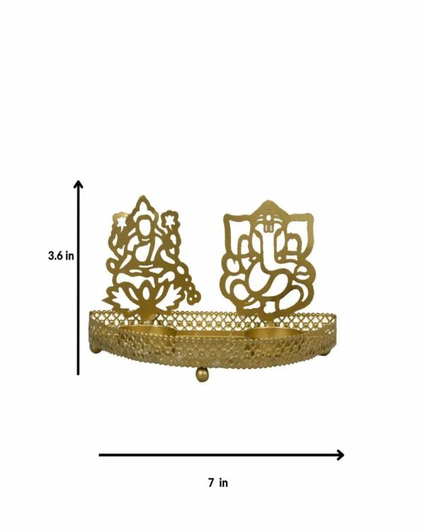 Lakshmi Ganesh Iron Tealight Candle Holder | 7 x 3 inches For Sale