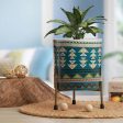 Green Cylindrical Meena Metal Pot with Stand For Cheap