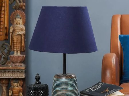 Blue Ribbed Lamp With Blue Shade Online now